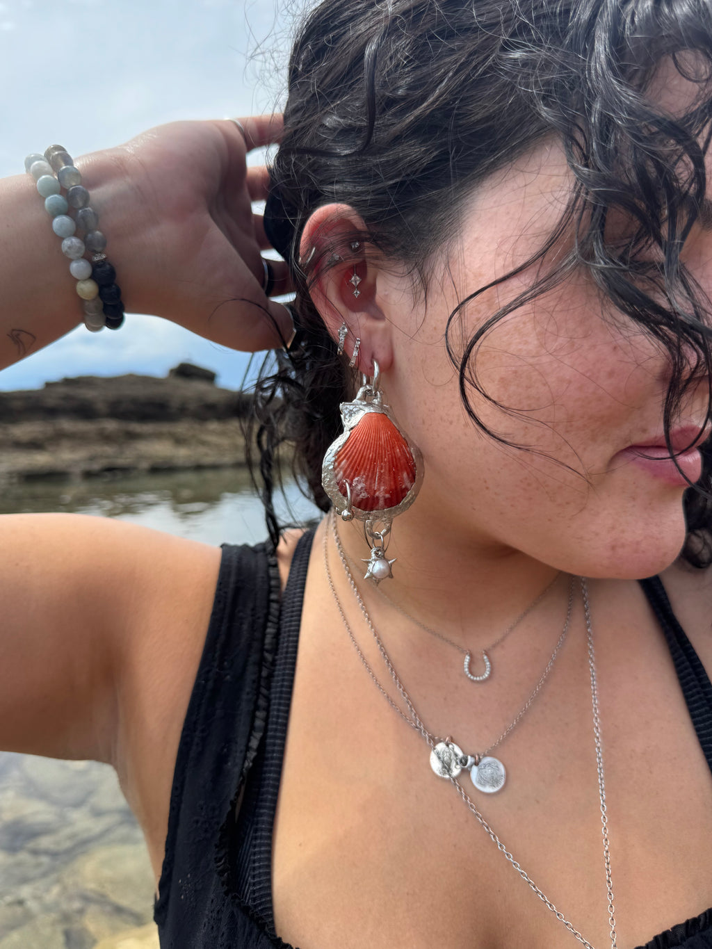 one of a kind shell earrings