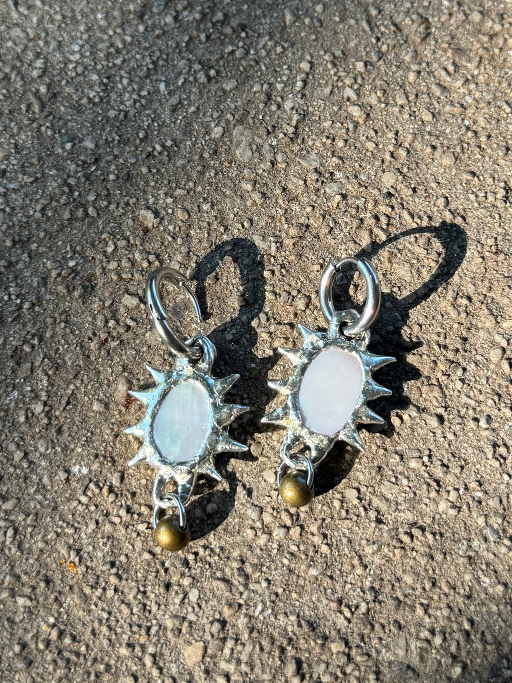 mother of pearl oval with charm earrings